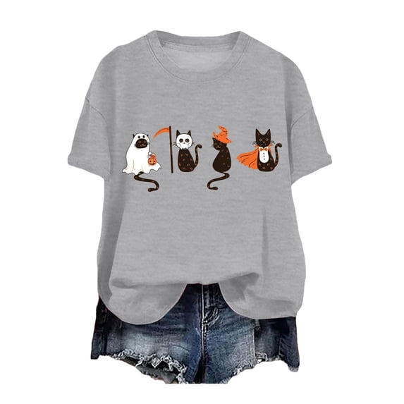 Ahadesign Halloween Tshirt Women Funny Cute Boo Ghost Halloween Thanksgiving Fall Pumpkin Spooy Season Letter Print Graphic Short Sleeve Tee Shirt (Grey,XXL)