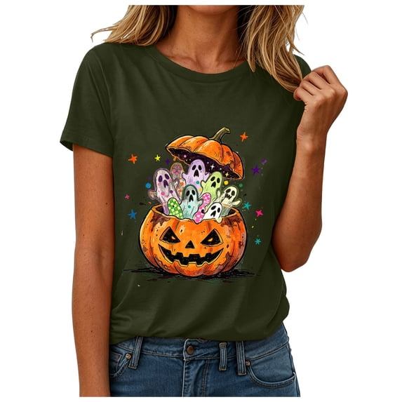 Ahadesign Summer Halloween Costume Womens Fall Shirts Plus Size Halloween Shirts Thanksgiving Pumpkin Graphic Tees Tops Holiday Outfits Clothes for Teen Girls (AG,XL)