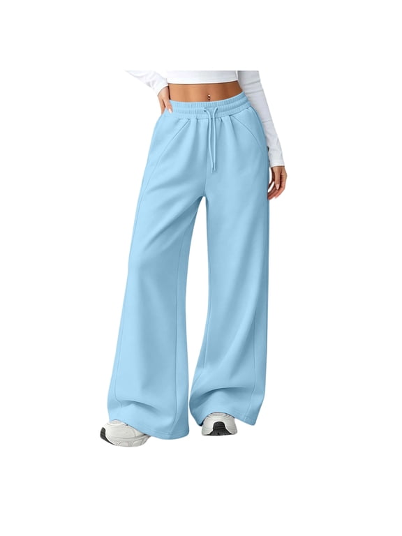 Women's Sweatpants Wide Leg Baggy Lounge Pants with Pockets Jogger Pants for Women (Light Blue,L)