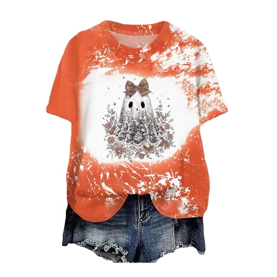 Ahadesign Womens Fall Shirts Fall Crew Neck T Shirt Funny Halloween Thanksgiving Graphic Tee Casual Family Halloween Costume Tops (Orange,M)