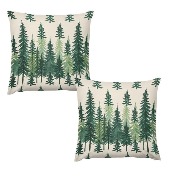 Ahaia Winter Forest Throw Pillow Covers 18x18in Set of 2, Green Pine Tree Decorative Cushion Cases, Rustic Evergreen Tree Pattern Pillowcases for Farmhouse Sofa Couch Christmas Home Decor,Pillow