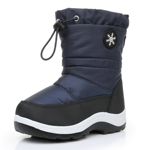 Ahannie Kids Toddler Snow Boots Boys Water Resistant Warm Insulated Side Zipper Winter Boots((Navy-7)