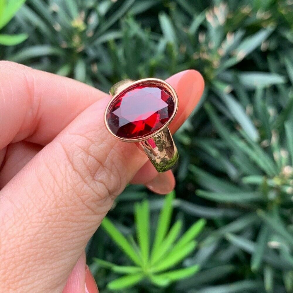 Ahansh Jewels 2.00 Ct Oval Cut Red Ruby Solitaire Engagement Ring for Women, 14K Yellow Gold Finish