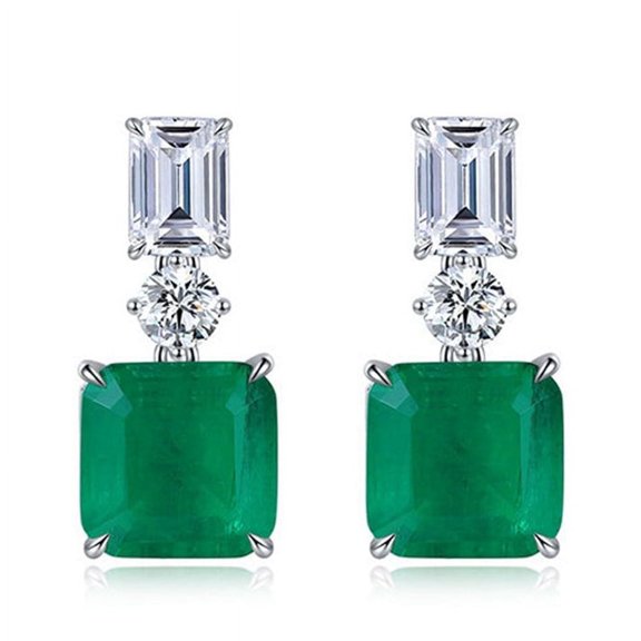 Ahansh Jewels 925 Sterling Silver Asscher Cut Green Emerald & Cubic Zirconia Women's Drop Dangle Earrings