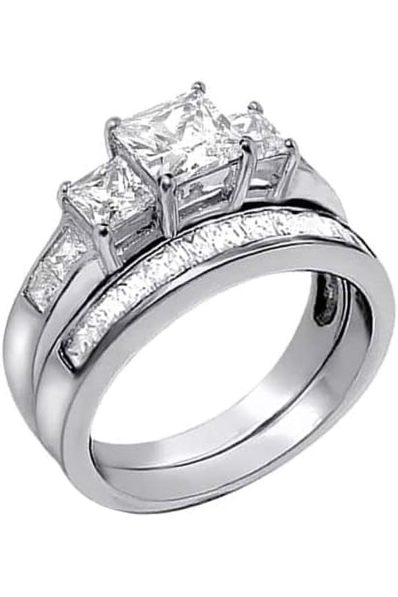 925 Sterling Silver Princess Cut White Diamond Wedding Engagement Bridal Ring Set 14K White Gold Plated for Women's -4.5