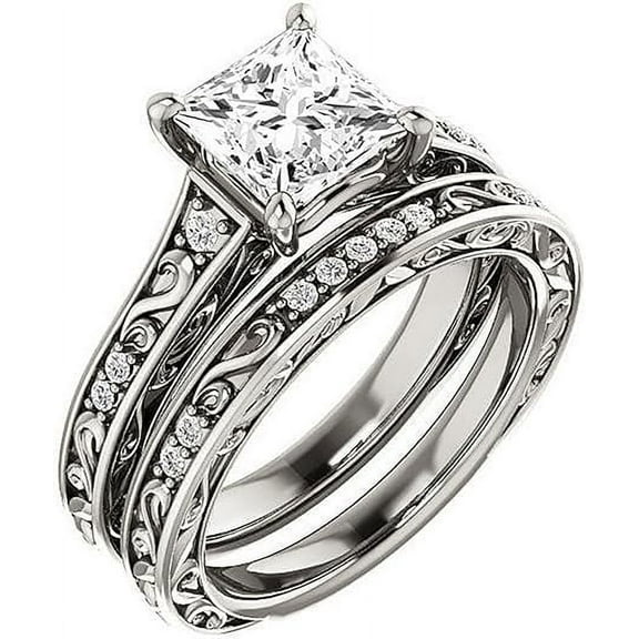 Ahansh Jewels 925 Sterling Silver Princess Cut White Diamond Wedding Engagement Bridal Ring Set 14K White Gold Plated for Women's -4.5