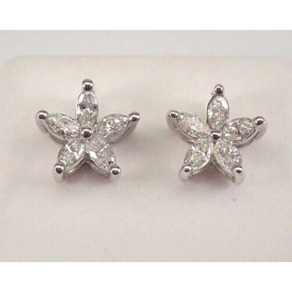 Ahansh Jewels Marquise Cut Moissanite Flower Stud Earring For Women's 925 Sterling Silver
