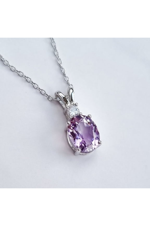 Jewels Oval Purple Amethyst Women's Pendent Necklace 925 Sterling Silver