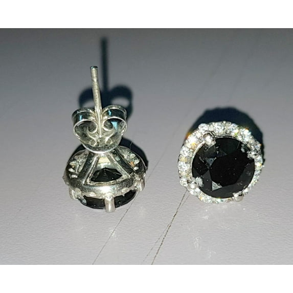 Ahansh Jewels Round Cut Diamond White & Black Stud Halo Earrings 14K White Gold Finish Silver
