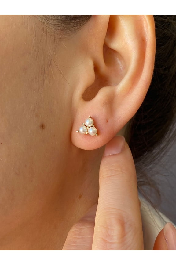 Ahansh Jewels Triangle Freshwater Pearl Minimal Earrings 925 Sterling Silver Stud For Women's