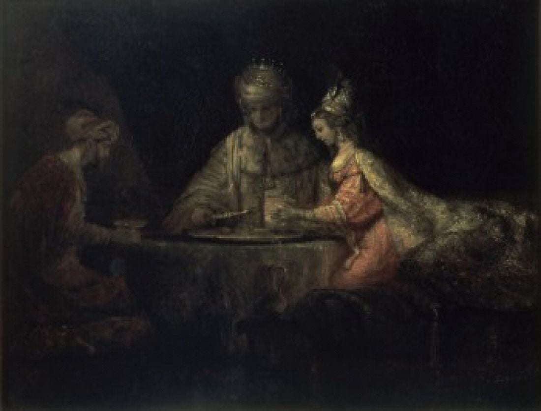Ahasuerus Haman and Esther  1660 Rembrandt van Rijn (1606-1669 Dutch) Hermitage Museum St Petersburg Russia Canvas Art - Rembrandt van Rijn (18 x 24)