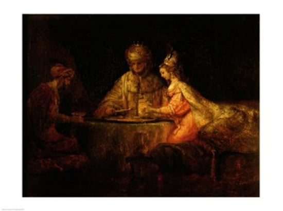 Ahasuerus (Xerxes) Haman and Esther c1660 Canvas Art - Rembrandt van Rijn (24 x 18)