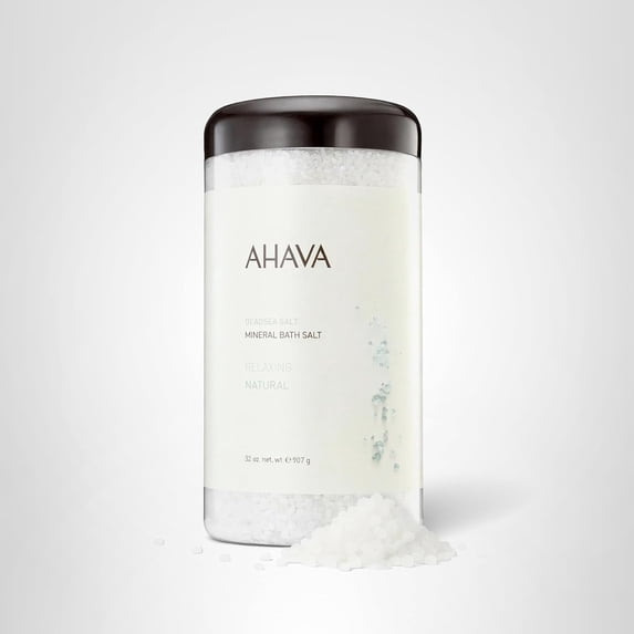 AHAVA Dead Sea Salt Mineral Bath Salt, Natural - Intense Relaxation for Body & Mind, Elevates Moisture, Softens & Eases Sore Muscles, Enriched by Exclusive Dead Sea Salt & Osmoter blend, 32 oz