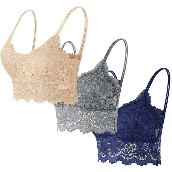 Ahdbta 2/3/5 Pack Bralettes for Women Floral Lace Wireless Bra V Neck Racerback Crop Top Adjustable Spaghettic Strap Camisole Bras