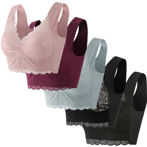 Ahdbta 2/3/5 Pack Bralettes for Women Floral Lace Wireless Bra V Neck Racerback Crop Top Adjustable Spaghettic Strap Camisole Bras