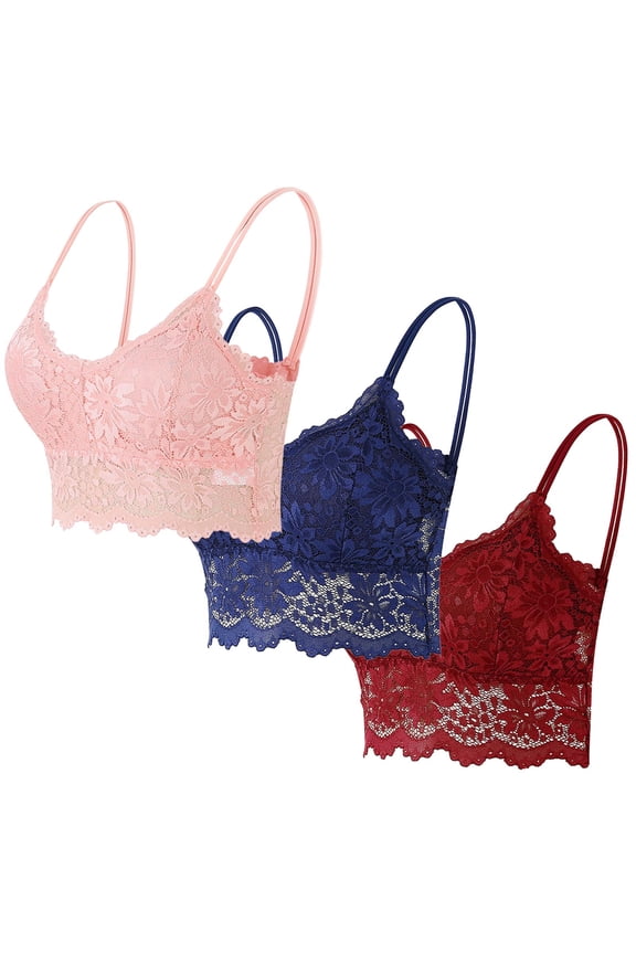 2/3/5 Pack Bralettes for Women Floral Lace Wireless Bra V Neck Racerback Crop Top Adjustable Spaghettic Strap Camisole Bras