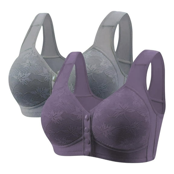 Ahdbta 2/3 Pack Daisy Bras for Older Women No Underwire Front Closure Bra Wireless Push Up Full Coverage Lace Everyday Bras