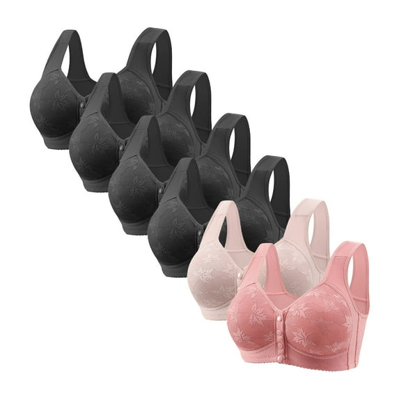Ahdbta 2 Pack/6 Pack Front Snap Bras for Older Women Front Closure Wireless Push Up Bras Full Coverage Wirefree Comfortable Everyday Sleep Bras