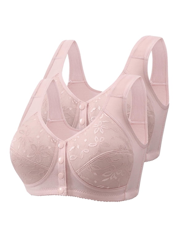 2 Pack/6 Pack Front Snap Bras for Older Women Front Closure Wireless Push Up Bras Full Coverage Wirefree Comfortable Everyday Sleep Bras