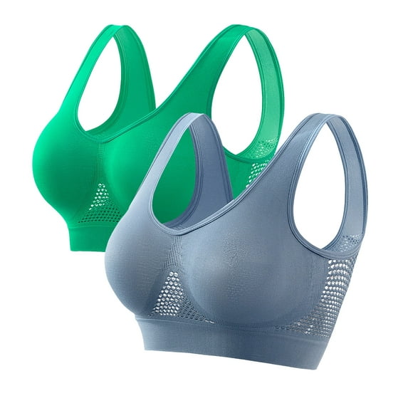 Ahdbta 2 Pack Sports Bras for Women Wirefree Mesh Breathable Underwear with Pads Push up Bra Plus Size High Support Yoga Bras