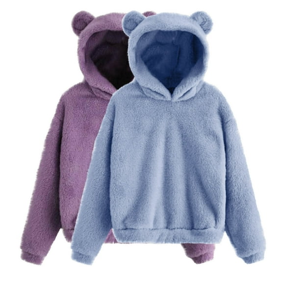 Ahdbta 2 Pcs Sweatshirts for Kids Cute Teddy Bear Fleece Pullover Tops Solid Color Long Sleeve Casual Warm Thickened Tops