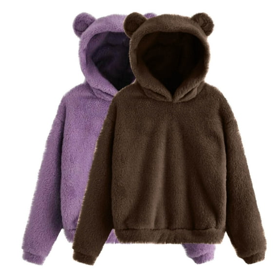 Ahdbta 2 Pcs Sweatshirts for Kids Cute Teddy Bear Fleece Pullover Tops Solid Color Long Sleeve Casual Warm Thickened Tops