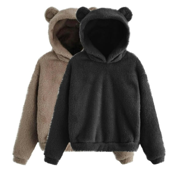 Ahdbta 2 Pcs Sweatshirts for Kids Cute Teddy Bear Fleece Pullover Tops Solid Color Long Sleeve Casual Warm Thickened Tops