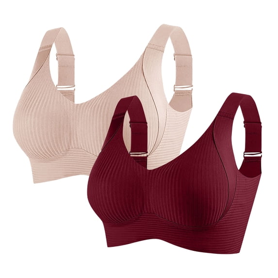 Ahdbta 3 Pack Women's Push Up Adjustable Wireless Bra Ribbed Seamless Full Support Sports Bras Cozy Breathable Bralettes