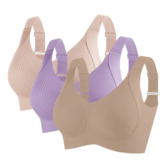 Ahdbta 3 Pack Women's Push Up Adjustable Wireless Bra Ribbed Seamless Full Support Sports Bras Cozy Breathable Bralettes