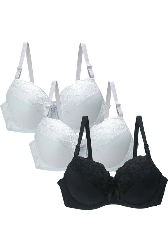 3 Pack Womens Wireless Bra No Underwire Comfort Push Up Bras Floral Lace Seamless Full Coverage Support Everyday Bra