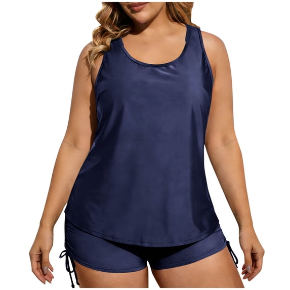 Ahdbta 3 Piece Tankini Swimsuits for Women Modest Tummy Control Bathing Suit Swim Tank Top with Bra and Drawstring High Waist Boy Shorts