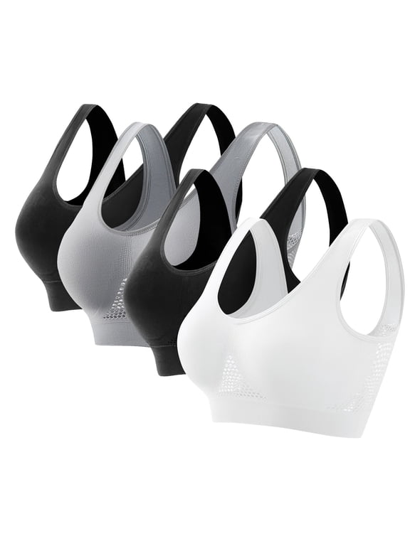 4 Pack Sports Bras for Women High Support Full Coverage Bras Seamless Breathable Push Up Wirefree Yoga Bras with Removable Pads