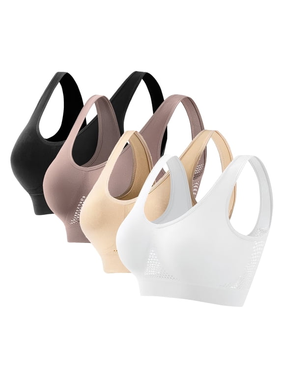 4 Pack Sports Bras for Women High Support Full Coverage Bras Seamless Breathable Push Up Wirefree Yoga Bras with Removable Pads