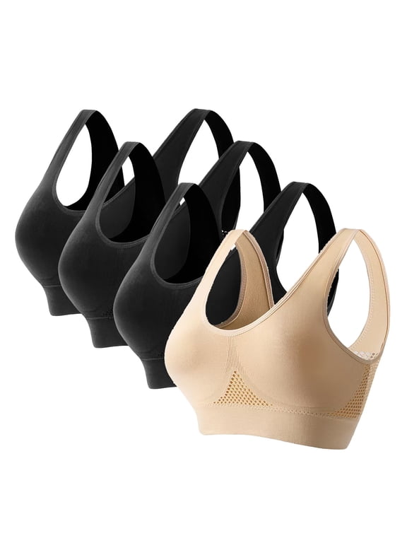 4 Pack Sports Bras for Women High Support Full Coverage Bras Seamless Breathable Push Up Wirefree Yoga Bras with Removable Pads