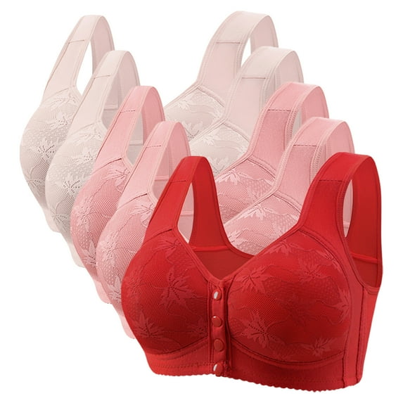 Ahdbta 5 Pack Bras for Women Full Coverage Front Closure No Underwire Bralette Front Easy Close Bra for Seniors Push up Wireless Bra