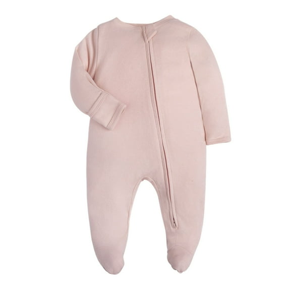 Ahdbta Baby Boy Girl Footed Jumpsuits Zip Up Long Sleeve Solid Color Bodysuits Fall One-Piece Oufit for Newborn Infants