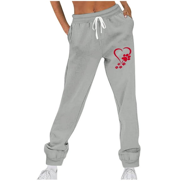 Ahdbta Baggy Sweatpants for Women Lounge Drawstring Elastic Waist Joggers Pants Trendy Heart Print Athletic Pants with Pockets