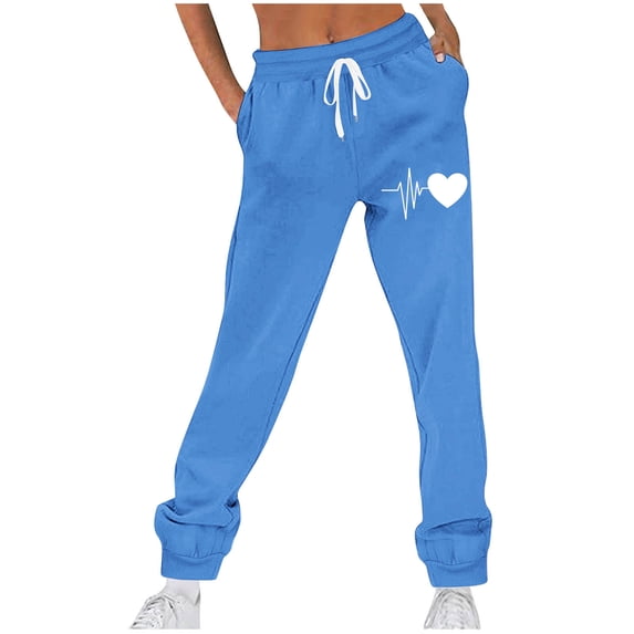 Ahdbta Baggy Sweatpants for Women Lounge Drawstring Elastic Waist Joggers Pants Trendy Heart Print Athletic Pants with Pockets