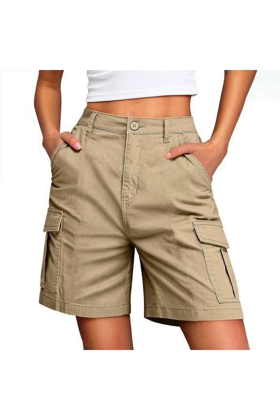 Bermuda Cargo Shorts for Women Knee Length Multi-Pockets High Waisted Hiking Long Shorts for Summer Casual