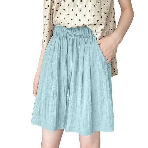 Ahdbta Bermuda Shorts for Women High Waist Drawstring Loose Wide Leg Shorts Summer Casual Beach Knee Length Short Pants