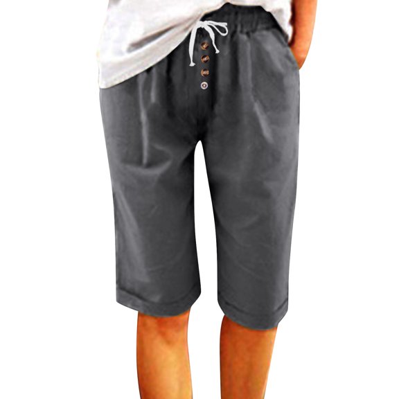 Ahdbta Bermuda Shorts for Women Knee Length Plus Size Summer Casual Beach Short Elastic Waist Drawstring Comfy Trendy Long Shorts
