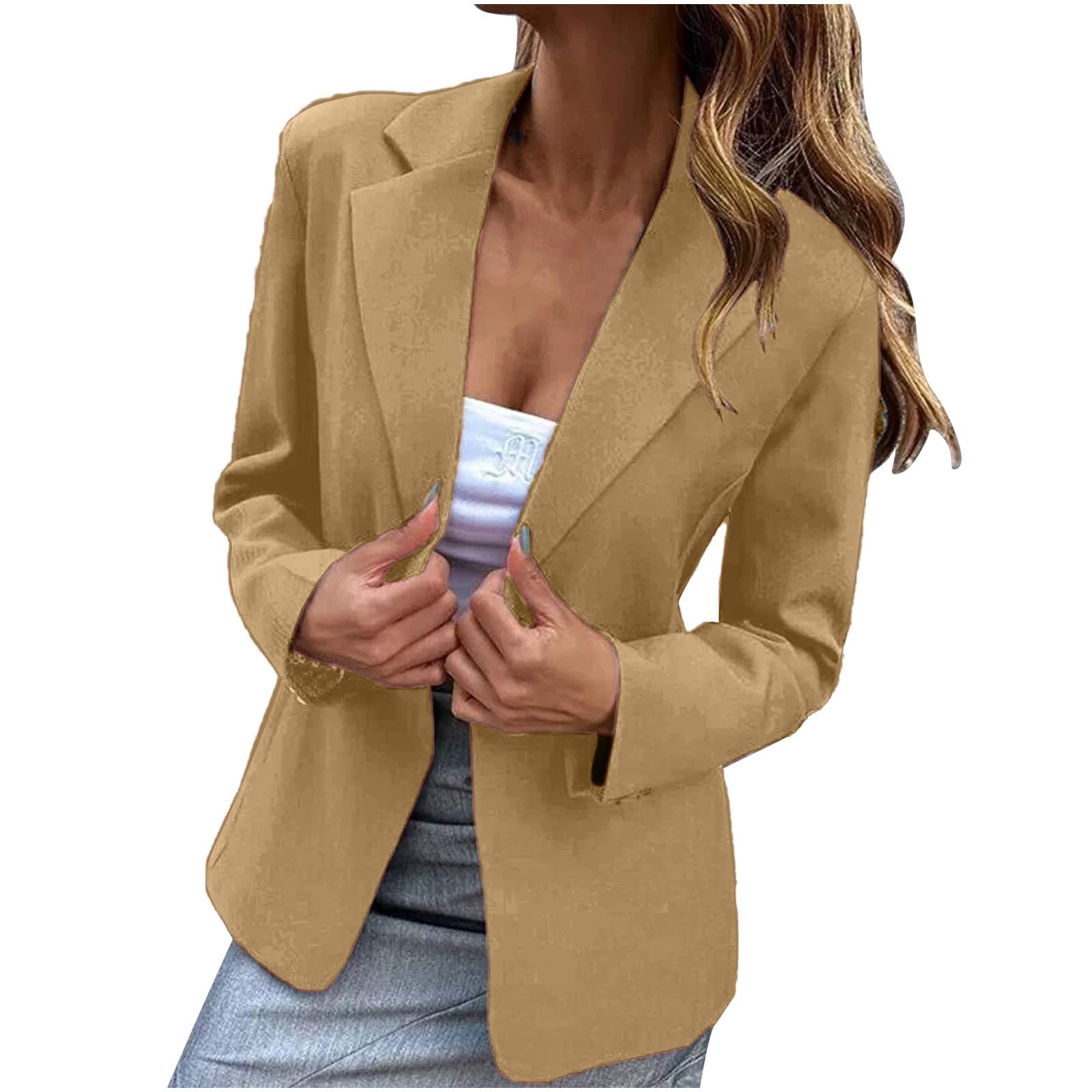 Casual Slim Fit Collar Long Blazers Jacket with Flap Pockets main image 0