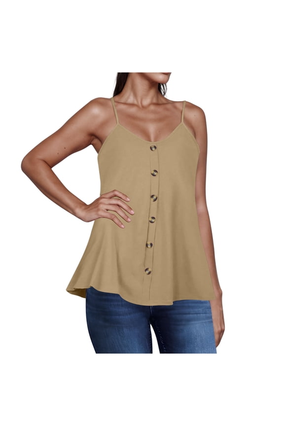 Camisoles for Women Spaghetti Strap Tank Tops Loose Casual Button V Neck Summer Sleeveless Shirts Camis Blouses