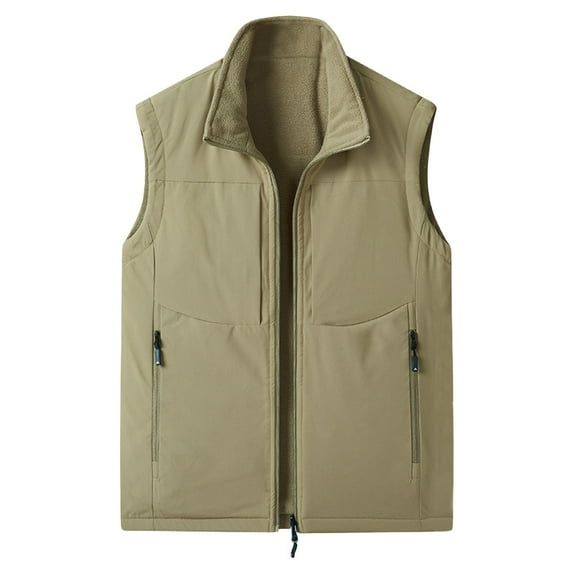 Ahdbta Cargo Vests for Men Fleece Lined Warm Winter Sleeveless Jackets Zip Up Stand Collar Outdoor Hiking Golf Vest with Pockets