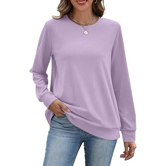 Ahdbta Crewneck Fall Sweatshirts for Women Trendy Plain Long Sleeve Pullover Tops with Pockets Fashion Loose Sweatshirt