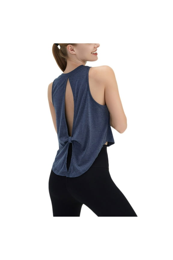 Crop Workout Tank Tops for Women Sleeveless Loose Twist Knot Back Yoga Running Shirts Open Back Athletic Tanks