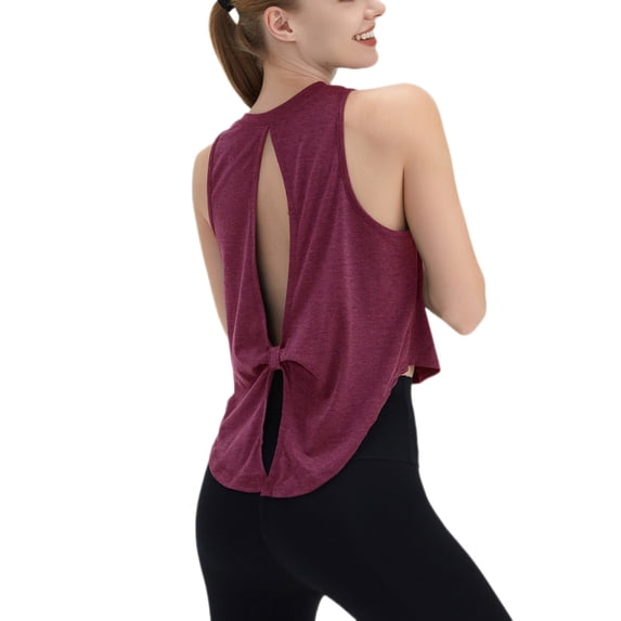 Ahdbta Crop Workout Tank Tops for Women Sleeveless Loose Twist Knot Back Yoga Running Shirts Open Back Athletic Tanks