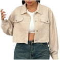 thumbnail image 1 of Ahdbta Cropped Jackets for Women Button Down Collared Corduroy Shacket Coats Plus Size Solid Color Long Sleeve Casual Outwears, 1 of 4