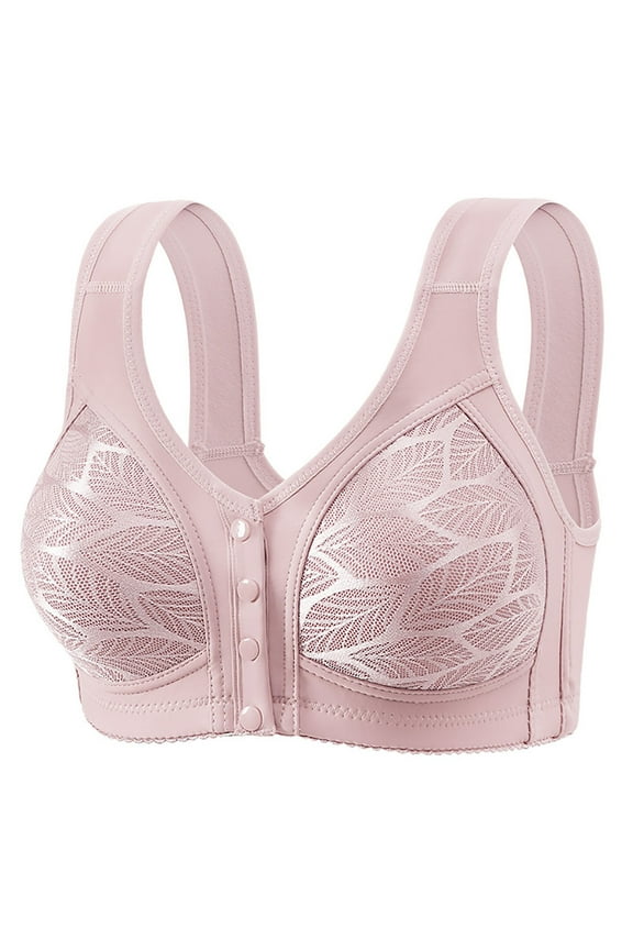 Daisy Bra Front Snaps Seniors Bra for Women Plus Size Full-Coverage Wirefree Bralettes Comfortable Easy Close Sports Bras