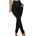 thumbnail image 1 of Ahdbta Denim Pants for Women Tie Up High Waisted Butt Lifting Skinny Jeans Solid Color Stretch Tapered Trousers with Pockets, 1 of 1